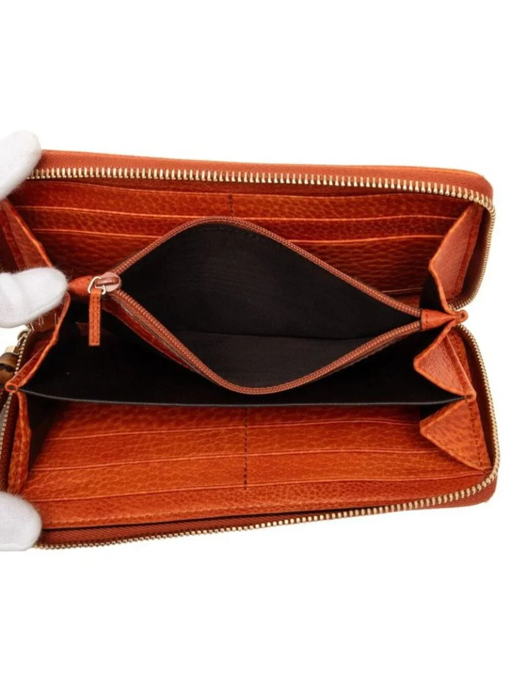 Gucci GG Canvas Bamboo Zip Around Wallet Tassel Orange Beige